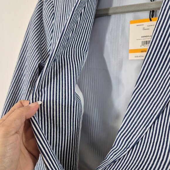 Anne Klein Women’s Blazer Size S Blue White Pinstripe 98% Cotton Single Button - Picture 8 of 15